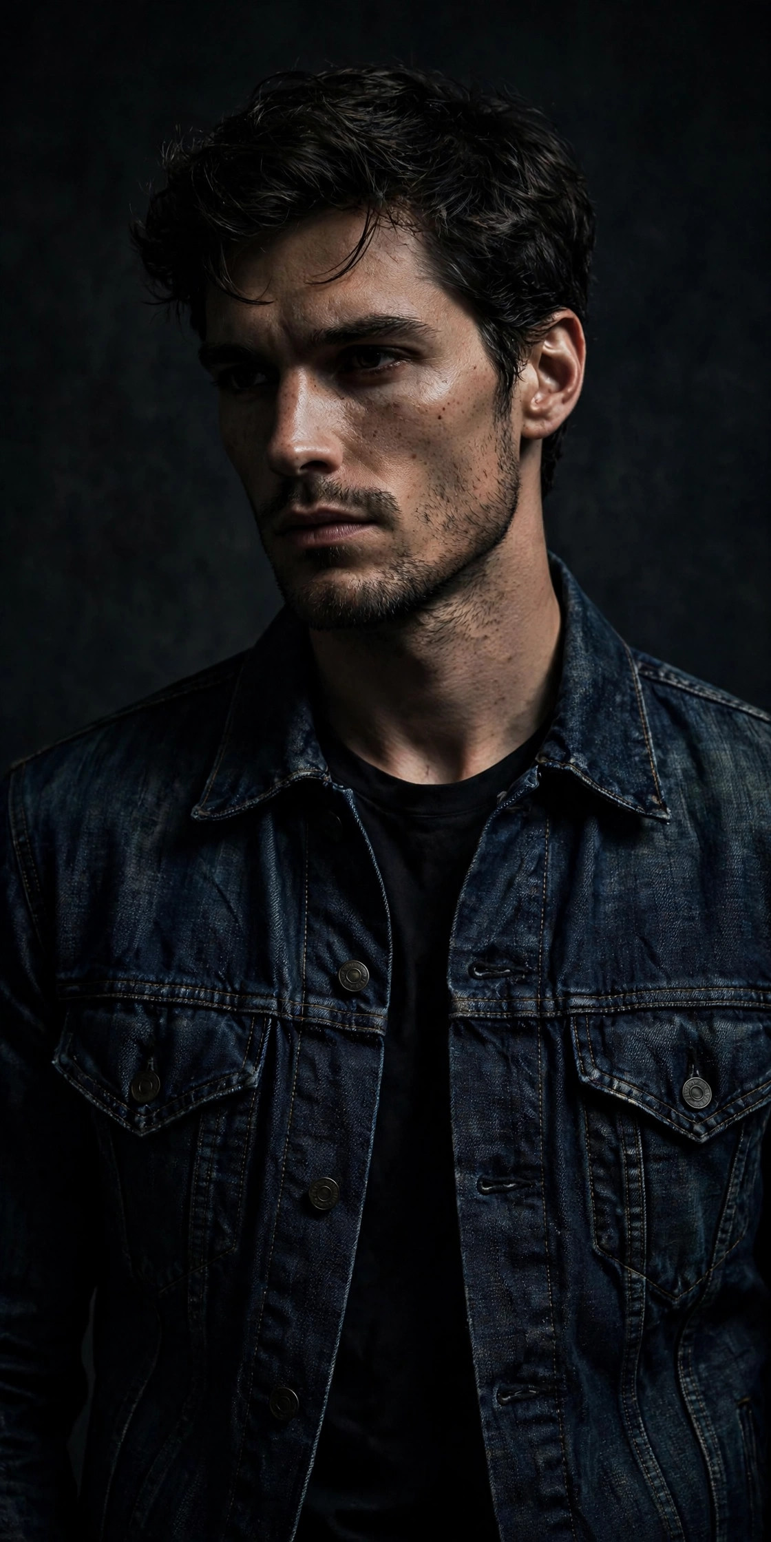 Model wearing the MAAS Apparels selvedge denim trucker jacket