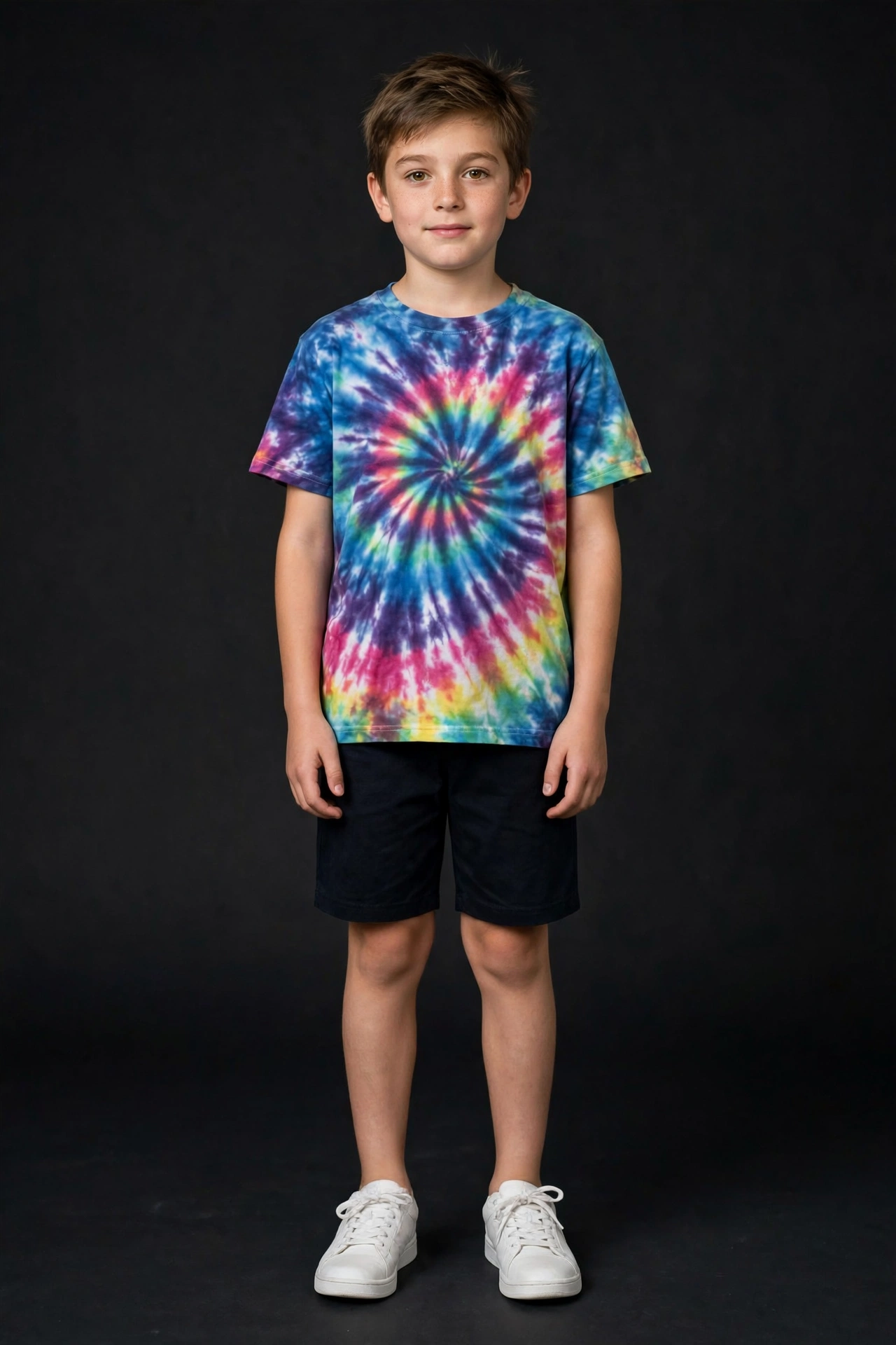 Boy wearing a MAAS Apparels tie and dye tee — Kids collection
