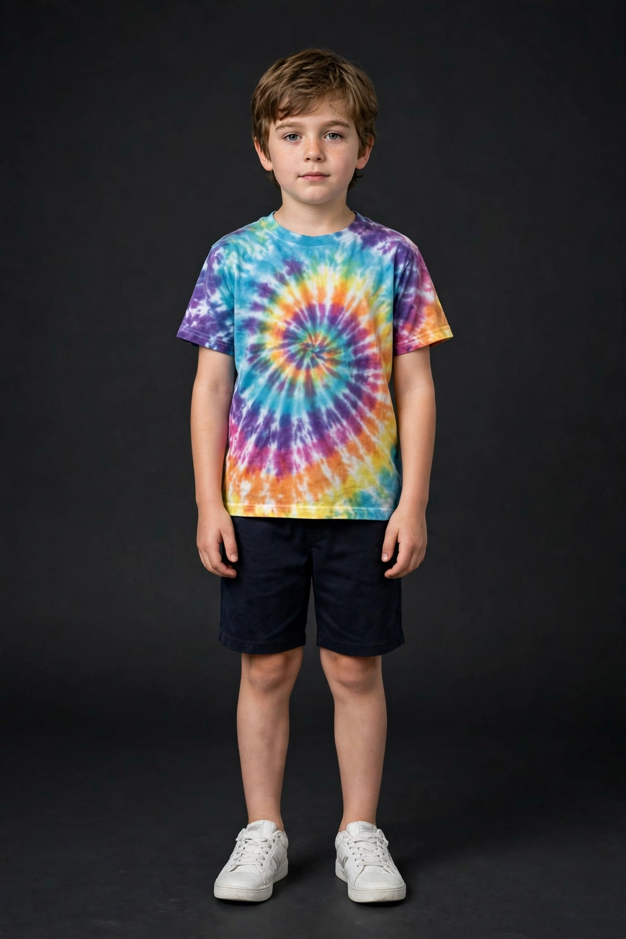 Boy wearing a MAAS Apparels tie and dye tee — Kids collection