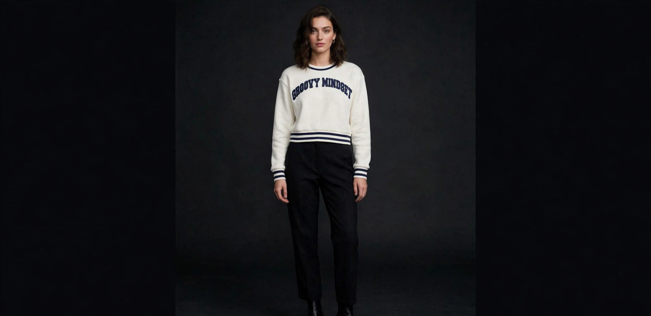 Model wearing a MAAS Apparels cropped knit sweatshirt — Knits collection